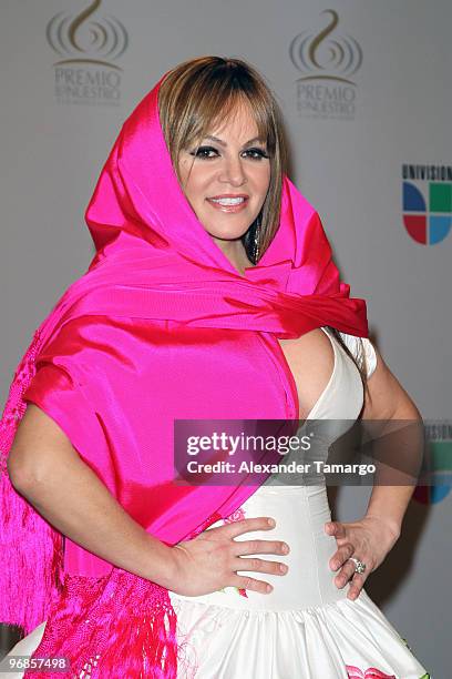 Jenni Rivera poses in the press room at Univision's 2010 Premio Lo Nuestro a La Musica Latina Awards at American Airlines Arena on February 18, 2010...