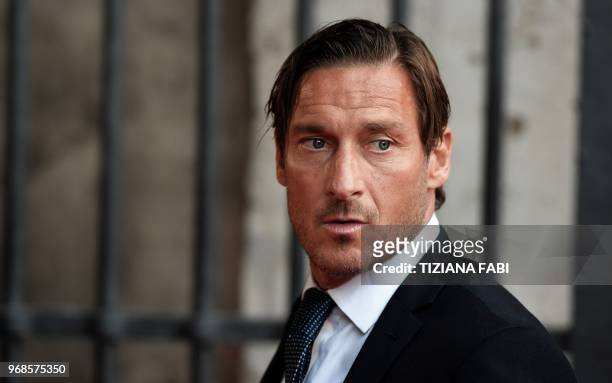 Roma former player Francesco Totti arrives at at the Colosseum in Rome for the charity screening of the award-winning 2000-released blockbuster...