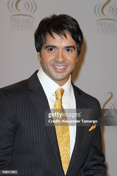 Luis Fonsi poses in the press room at Univision's 2010 Premio Lo Nuestro a La Musica Latina Awards at American Airlines Arena on February 18, 2010 in...