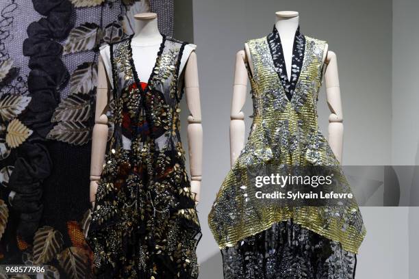 Louis Vuitton models are displayed during the exhibition "Haute dentelle" at 'Cite de la Dentelle et de la Mode' on June 6, 2018 in Calais, France.