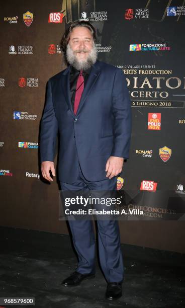 Russell Crowe attends the 'Il Gladiatore In Concerto' charity night at Colosseum on June 6, 2018 in Rome, Italy.