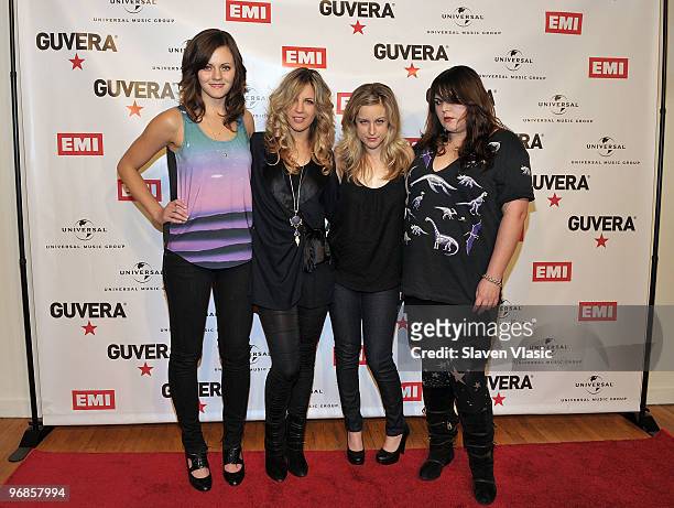 Members of the rock band The Donnas Brett Anderson, Allison Robertson, Torry Castellano and Maya Ford attend the Guvera Pre-Launch Party at the...