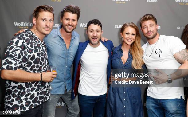 Lee Ryan, Thore Scholermann, Antony Costa, Jana Kilka and Duncan James attend the WolfskinTechLab Collection Preview AW18 at The Groucho Club on June...