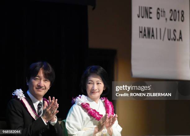 Japanese Prince Akishino and Princess Kiko attend the Nikkei & Japanese Abroad reception in Honolulu, Hawaii, June 6, 2018. - The prince and princess...