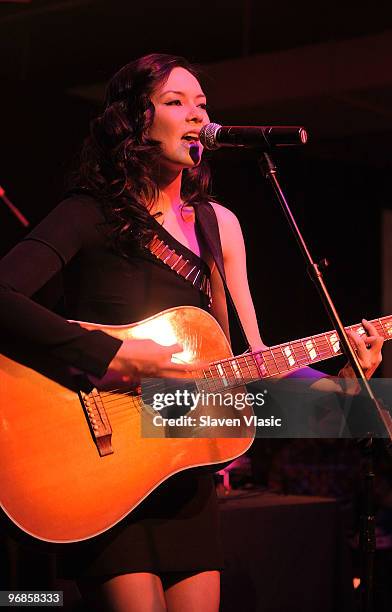 Singer-Songwriter Marie Digby performs at the Guvera Pre-Launch Party at the Metropolitan Pavilion on February 18, 2010 in New York City.