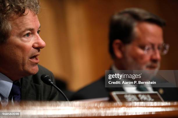 Sen. Rand Paul speaks during a Federal Spending Oversight And Emergency Management Subcommittee hearing June 6, 2018 on Capitol Hill in Washington,...