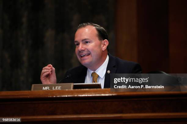 Sen. Mike Lee speaks during a Federal Spending Oversight And Emergency Management Subcommittee hearing June 6, 2018 on Capitol Hill in Washington,...