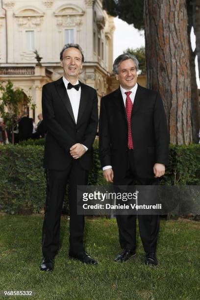 Roberto Benigni and Antonio Pappano attend the McKim Medal Gala 2018 at Villa Aurelia on June 6, 2018 in Rome, Italy.