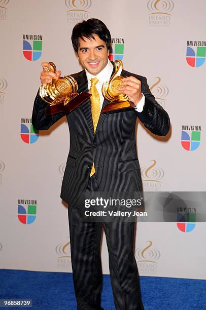 Luis Fonsi poses in the press room at Univisions 2010 Premio Lo Nuestro a La Musica Latina Awards at American Airlines Arena on February 18, 2010 in...