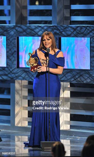 Jenni Rivera on stage at Univisions 2010 Premio Lo Nuestro a La Musica Latina Awards at American Airlines Arena on February 18, 2010 in Miami,...