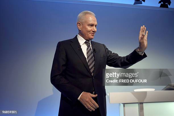 Lars Olofsson, CEO of French supermarket giant Carrefour gestures as he poses prior a press conference to present the results of 2009, on February...