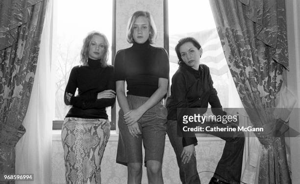 Actresses Guinevere Turner, Samantha Mathis, and Chloe Sevigny pose for a portrait to promote film "American Psycho" on April 11, 2000 in New York...