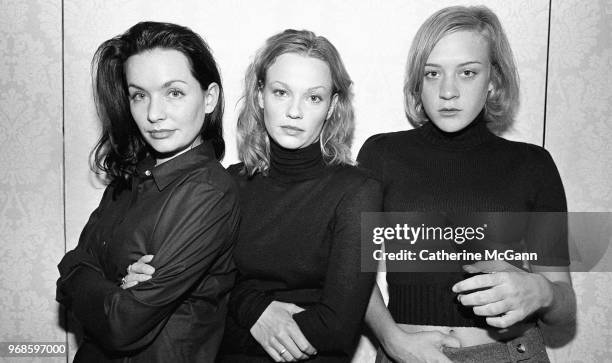 Actresses Guinevere Turner, Samantha Mathis, and Chloe Sevigny pose for a portrait to promote film "American Psycho" on April 11, 2000 in New York...