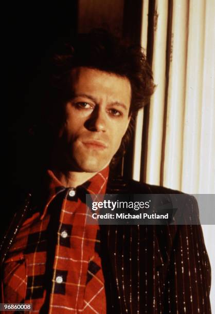 Irish singer Bob Geldof of the Boomtown Rats during a video shoot, London, 1982.