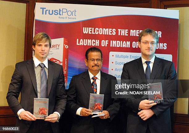 TrustPort CEO Vladislav Nemec, Country Manager Kiran A. Rao and International Sales Manager Roamn Veleba launch their product on the Indian antivirus...