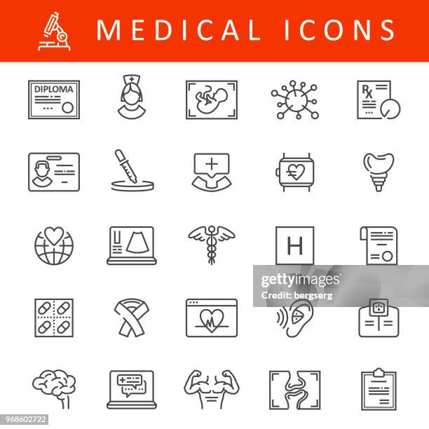 medizinische linie icons - hörgerät stock-grafiken, -clipart, -cartoons und -symbole