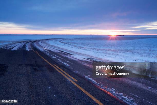 winter time highway  just out side of moose jaw saskatchewan canada - saskatchewan highway stock pictures, royalty-free photos & images