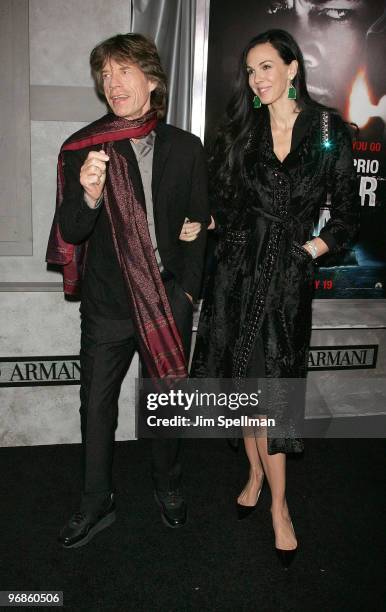Singer Mick Jagger and girlfriend L'Wren Scott attends the "Shutter Island" premiere at the Ziegfeld Theatre on February 17, 2010 in New York City.