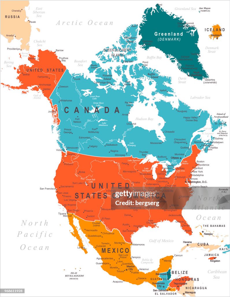 North America Colored Map