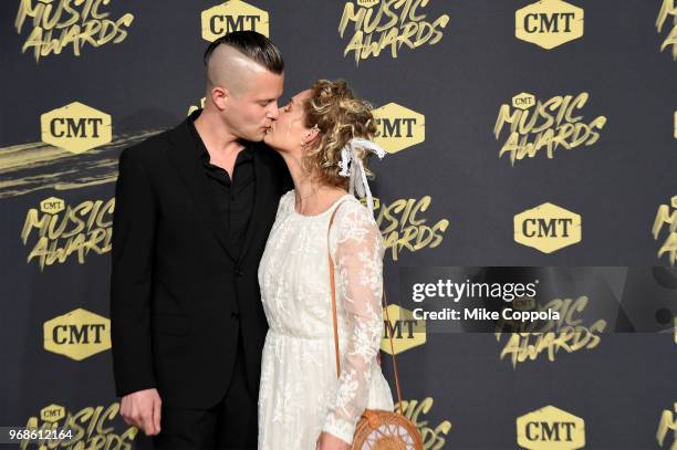 Brandon Robert Young and Clare Bowen attend the 2018 CMT Music Awards at Bridgestone Arena on June 6, 2018 in Nashville, Tennessee.