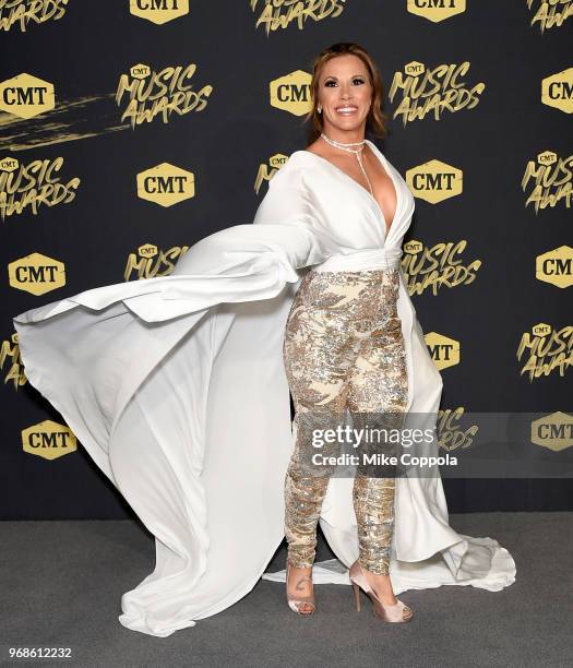 Mickie James attends the 2018 CMT Music Awards at Bridgestone Arena on June 6, 2018 in Nashville, Tennessee.