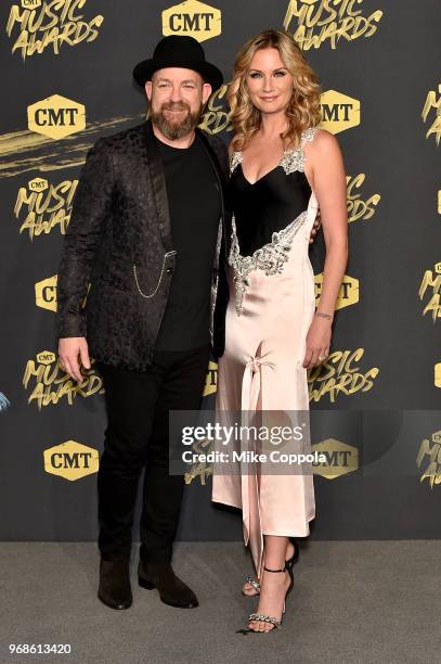 Kristian Bush and Jennifer Nettles of musical group Sugarland attend the 2018 CMT Music Awards at Bridgestone Arena on June 6, 2018 in Nashville,...