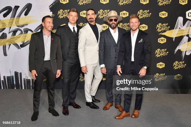 Howie Dorough, Nick Carter, Kevin Richardson, AJ McLean, Brian Litrell of Backstreet Boys attend the 2018 CMT Music Awards at Bridgestone Arena on...