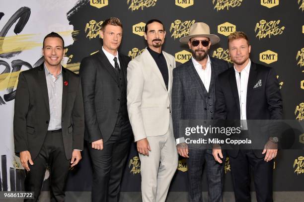 Howie Dorough, Nick Carter, Kevin Richardson, AJ McLean, Brian Litrell of Backstreet Boys attend the 2018 CMT Music Awards at Bridgestone Arena on...