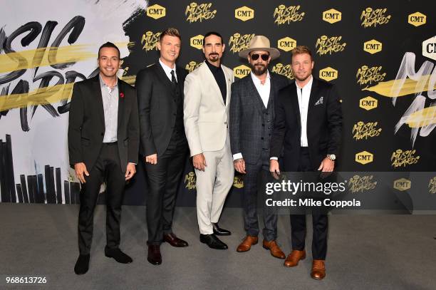 Howie Dorough, Nick Carter, Kevin Richardson, AJ McLean, Brian Litrell of Backstreet Boys attend the 2018 CMT Music Awards at Bridgestone Arena on...