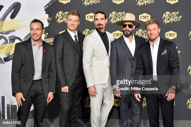 Howie Dorough, Nick Carter, Kevin Richardson, AJ McLean, Brian Litrell of Backstreet Boys attend the 2018 CMT Music Awards at Bridgestone Arena on...