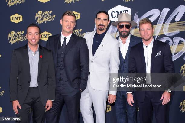 Howie Dorough, Nick Carter, Kevin Richardson, AJ McLean and Brian Littrell of musical group Backstreet Boys attend the 2018 CMT Music Awards at...