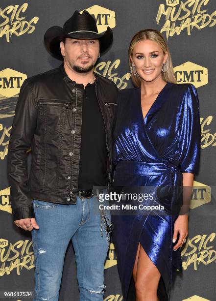 Jason Aldean and Brittany Kerr attend the 2018 CMT Music Awards at Bridgestone Arena on June 6, 2018 in Nashville, Tennessee.