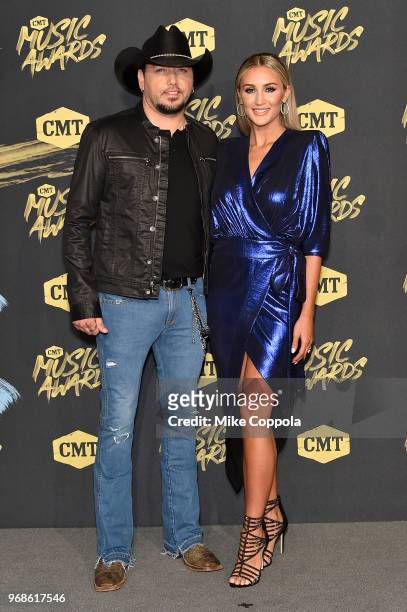Jason Aldean and Brittany Kerr attend the 2018 CMT Music Awards at Bridgestone Arena on June 6, 2018 in Nashville, Tennessee.