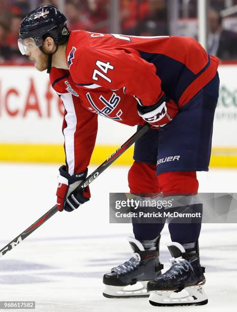 John Carlson of the Washington Capitals plays against the Vegas Golden Knights during Game Four of the 2018 NHL Stanley Cup Final at Capital One...