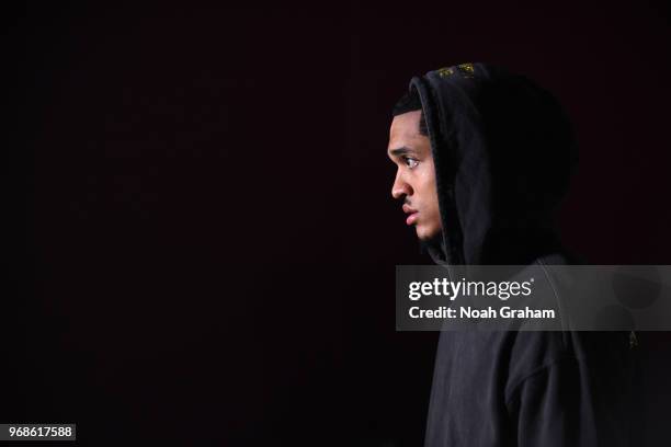 June 6: Jordan Clarkson of the Cleveland Cavaliers arrives at the stadium before the game against the Golden State Warriors in Game Three of the 2018...