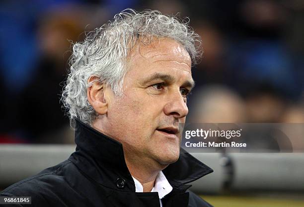 Fred Rutten, head coach of Eindhoven looks on prior to the UEFA Europa League knock-out round, first leg match between Hamburger SV and PSV Eindhoven...