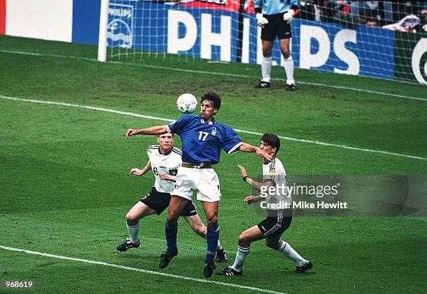 Diego Fuser of Italy controls the ball during the European Championships 1996 Group match against Germany played at Old Trafford, in Manchester,...