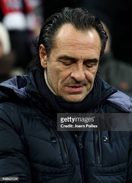 Head coach Cesare Prandelli of Florence looks on prior to the UEFA Champions League round of sixteen, first leg match between FC Bayern Munich and AC...