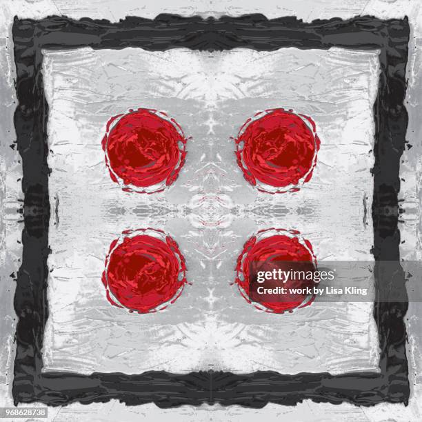 abstract art, silver black and red circles and square - dipinto con colori sovrapposti foto e immagini stock