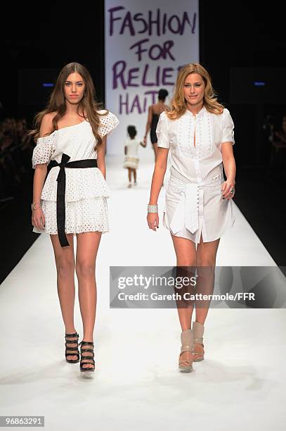 Amber Le Bon and Yasmin Le Bon walks down the catwalk at Naomi Campbell's Fashion For Relief Haiti London 2010 Fashion Show at Somerset House on...