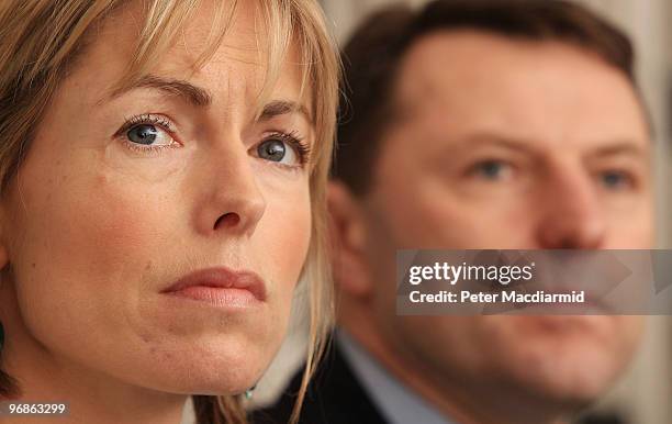 Kate and Gerry McCann speak to reporters on February 19, 2010 in London. Yesterday the McCann's won a legal battle to stop the publication of a book...