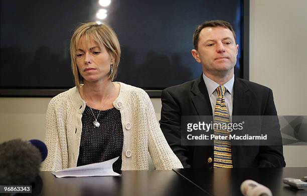 Kate and Gerry McCann speak to reporters on February 19, 2010 in London. Yesterday the McCann's won a legal battle to stop the publication of a book...