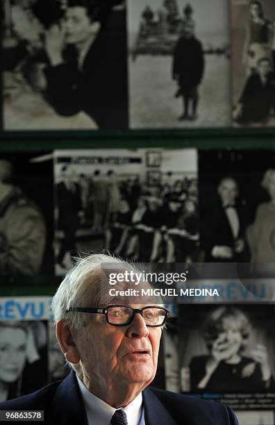 French fashion designer Pierre Cardin poses on February 17, 2010 in Paris, prior to give an interview to present his book on his 60-year-long career....