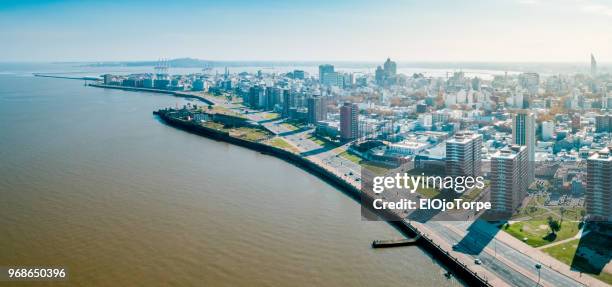 aerial view, high angle view of montevideo's coastline, ciudad vieja neighbourhood, uruguay - personas ciudad stock pictures, royalty-free photos & images