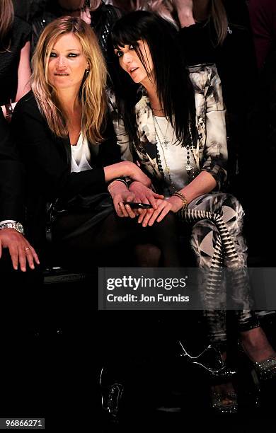 Kate Moss, Annabel Nielsen and Fran Cutler at the Fashion for Relief show for London Fashion Week Autumn/Winter 2010 at Somerset House on February...