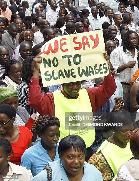 Zimbabwean civil servants demonstrate in the streets of Harare on February 19, 2009. Teachers and other civil servants have been on strike for the...