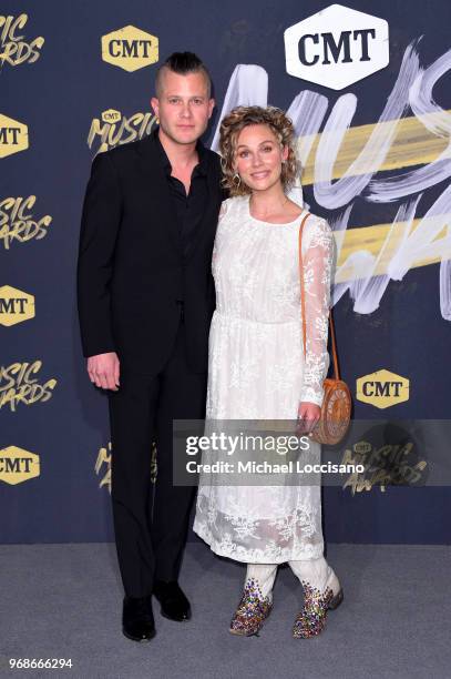 Brandon Robert Young and Clare Bowen attend the 2018 CMT Music Awards at Bridgestone Arena on June 6, 2018 in Nashville, Tennessee.