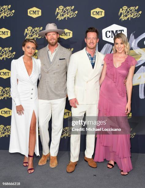 Brittney Marie Cole, Brian Kelley, Tyler Hubbard and Hayley Stommel attend the 2018 CMT Music Awards at Bridgestone Arena on June 6, 2018 in...