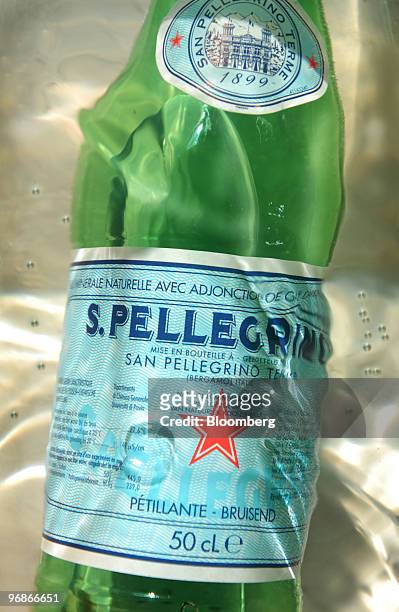Bottle of San Pellegrino water, produced by Nestle SA, is seen arranged for a photograph in Paris, France, on Friday, Feb. 19, 2010. Nestle, the...