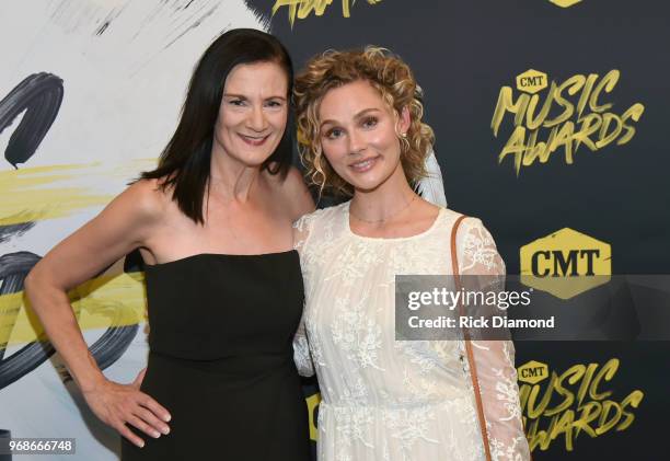 Senior VP of Music Strategy at CMT, Leslie Fram and Clare Bowen attend the 2018 CMT Music Awards at Bridgestone Arena on June 6, 2018 in Nashville,...